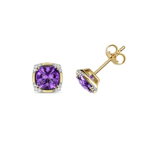 Diamond & CU Amethyst Claw Set Studs